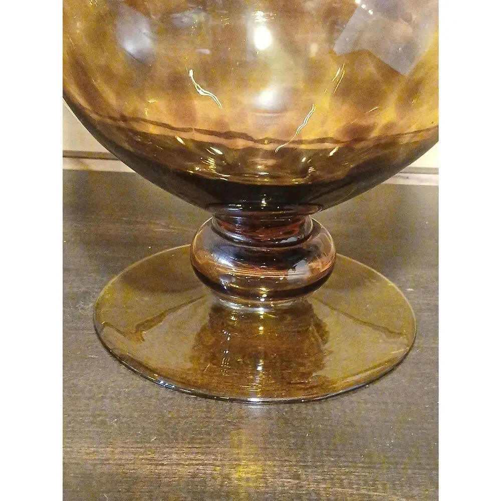 Vintage MCM Tortoiseshell Art Glass Pedestal Vase Ruffled Rim Apothecary Urn